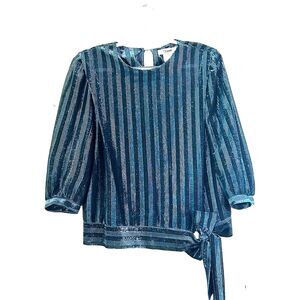 Vintage 1980s Top Women's Size 18 Blue Sheer Metallic Cocktail Party Blouse Top